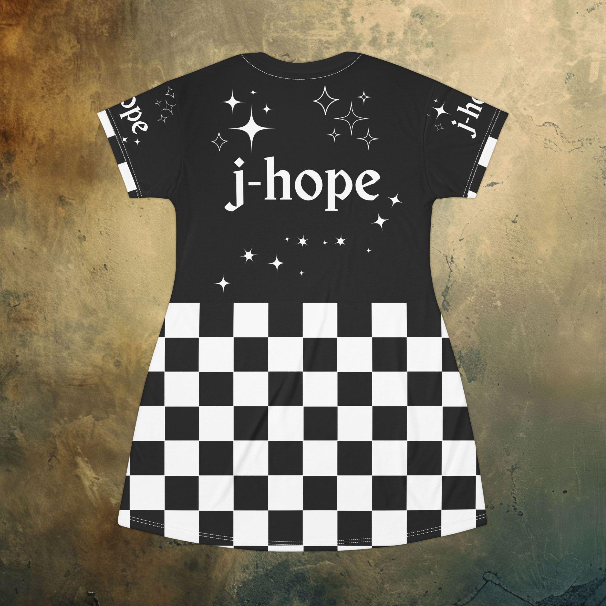 BTS J-hope JITB T-shirt Dress, White on Black Check Concert