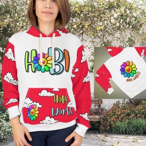 BTS j-hope Hope World Unisex Pullover Hoodie, hobi rainbow flower design, Jung Hoseok, Jhope merch, Hope On The Stage Concert Outfit