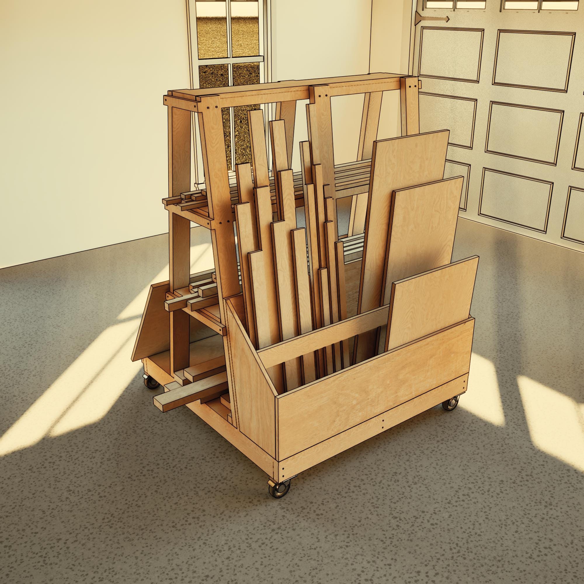 4x4 Ft DIY Mobile Wood Storage Cart Plans – Sturdy Wooden Rack ...