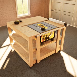 DIY Table Saw Workbench Plans: Modular Woodworking Table with Shelves (PDF Download)