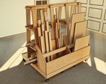 DIY 4x5 mobila vedvagnar – Rullande ställorganisatör för spillvirke och plywoodpaneler Nedladdningsbar PDF
