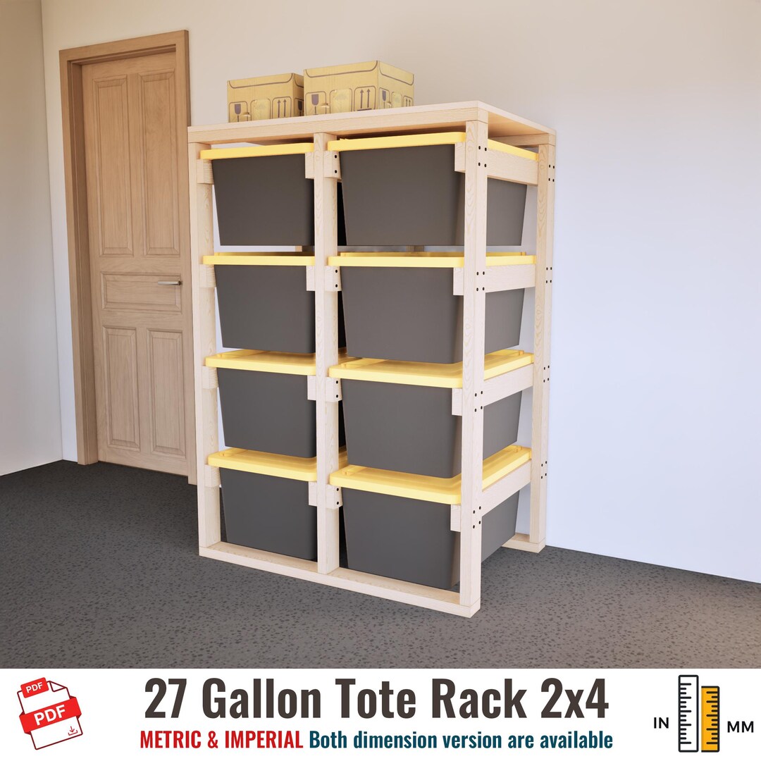 DIY Tote Rack Plans for 8 Totes, 27 Gallon Storage Shelving, PDF ...