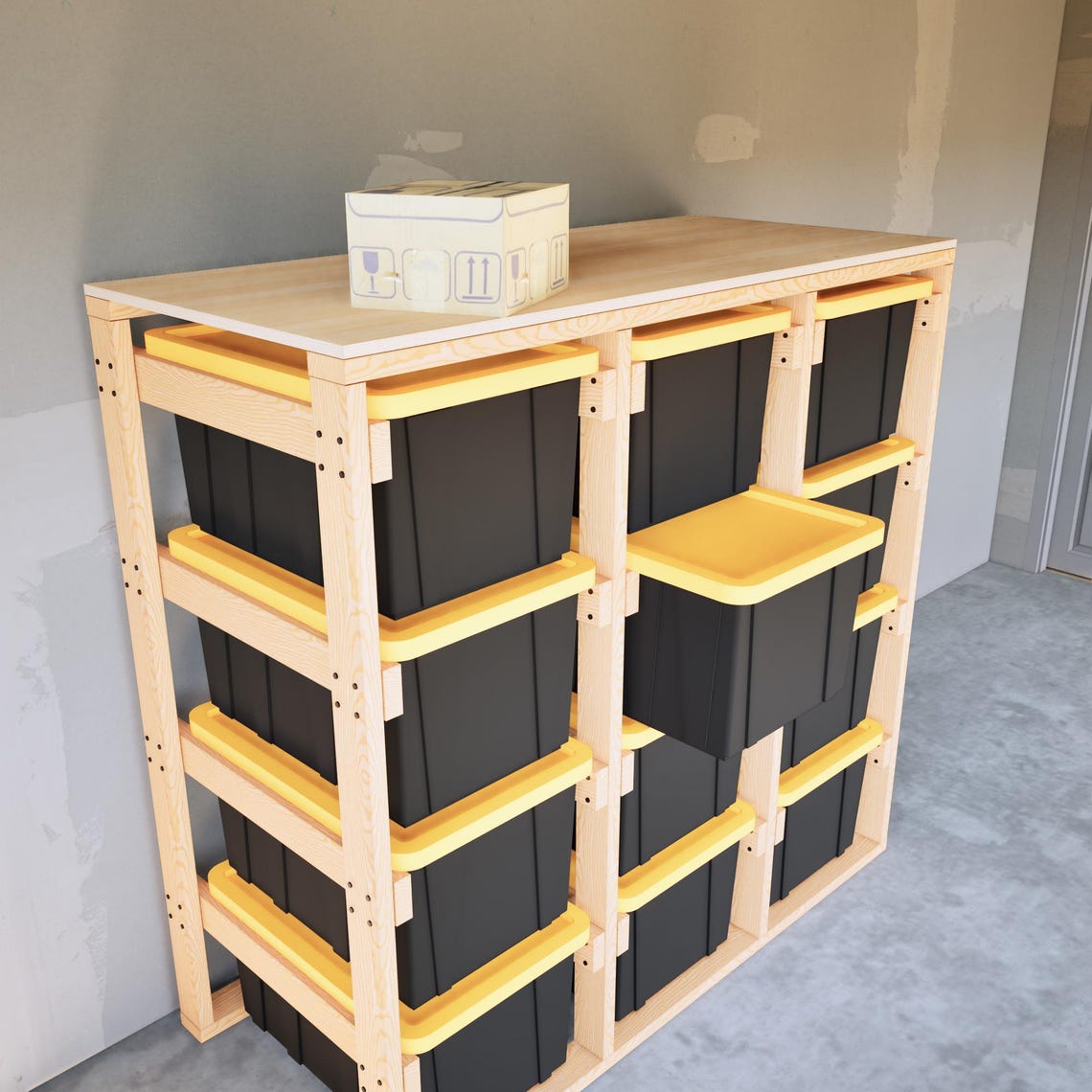 DIY 27 Gallon Bin Storage Rack Plan 3x4 Tote Shelf PDF Instant Easy ...