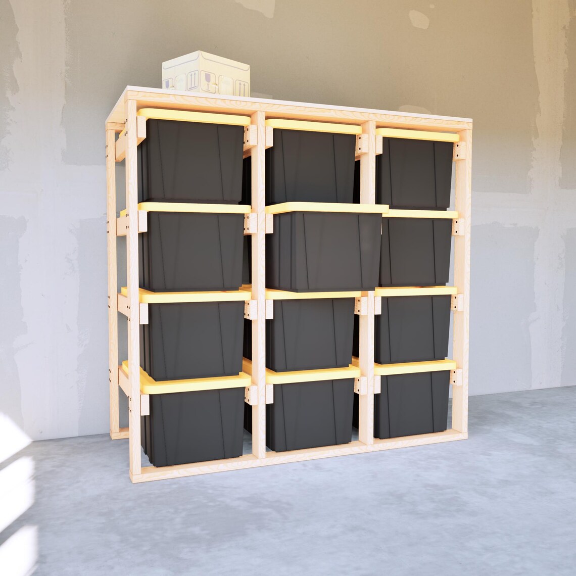 DIY 27 Gallon Bin Storage Rack Plan 3x4 Tote Shelf PDF Instant Easy ...