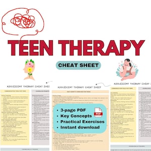 Teen Therapy Cheat Sheet, Adolescent Therapy Worksheets, Cognitive Restructuring, Counselling Resources, Youth Therapy, Therapist Resources