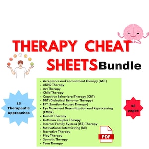 Therapy Cheat Sheet Bundle, Therapy Worksheets, IFS Tools, EMDR Therapy Handout, Therapy Interventions Bundle, EFT Therapy Resources