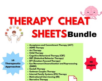 Therapy Cheat Sheet Bundle, Therapy Worksheets, IFS Tools, EMDR Therapy Handout, Therapy Interventions Bundle, EFT Therapy Resources