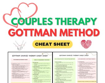 The Gottman Method Cheat Sheet| Gottman Relationship Counseling| Couples Therapy Cheat Sheet| Couples Therapist Tool| Relationships Healing