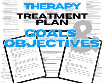 May include: A blue and white graphic with the text "Therapy Treatment Plan Goals & Objectives" and the text "All-in-One Solution for your Coaching Business". The graphic features three open tablets with text on the screen.