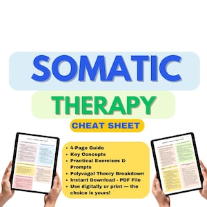 Somatic Therapy Cheat Sheets, Polyvagal Theory Resources, Somatic Therapy Tools, Trauma Therapy Worksheets, Somatic Experiencing Awareness