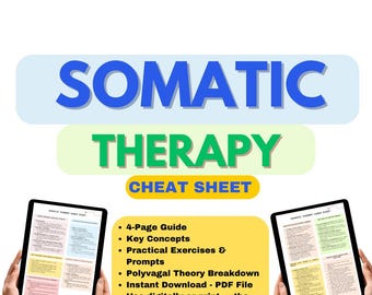 Somatic Therapy Cheat Sheets, Polyvagal Theory Resources, Somatic Therapy Tools, Trauma Therapy Worksheets, Somatic Experiencing Awareness