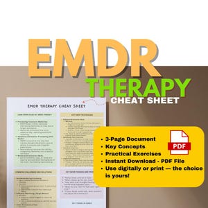 EMDR Therapy Cheat Sheets, Eye Movement Desensitization Reprocessing Resources, Trauma Informed Therapy, EMDR Therapist Worksheets