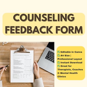 Counseling Feedback Form, Client Session Feedback, Therapy Review Form, Psychotherapy Canva Editable feedback template, Therapist Tools