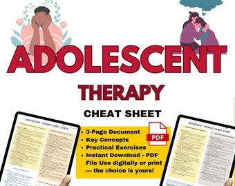 Teen Therapy Cheat Sheet, Adolescent Therapy Worksheets, Teen Therapist Resources, Adolescent Therapy Interventions, Counselling Tools