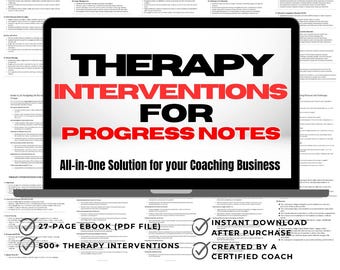 Therapy Interventions for Progress Notes, Therapeutic Interventions, Therapy Progress Notes, Psychotherapy Notes, Therapy Resources