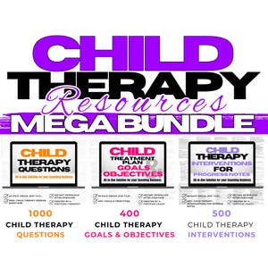 Child Therapy Bundle, Child Therapy Questions, Kid Therapy Goals and Objectives, Therapy Statements, Therapy Interventions, Progress Notes
