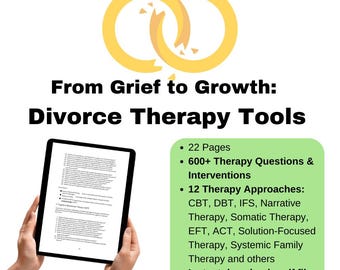 Divorce Therapy Interventions, Divorce Recovery tools, Therapist Worksheets, Family Therapist, Divorce Support Therapy Tools, CBT, DBT, ACT
