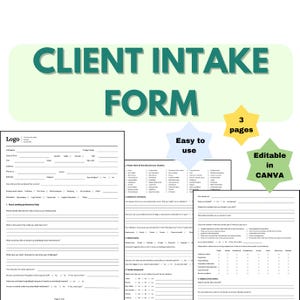 Client Intake Form, Adult Intake Form, Therapy Intake Form Template Canva Editable Printable, Mental Health Counseling Therapist Office Form
