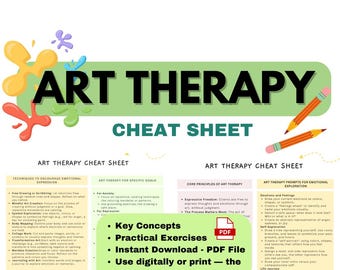 ART Therapy Cheat Sheet, Art therapy Resources, Creative Therapy Worksheets, School Counselling Tools, Child Therapist, Adult Art Therapy