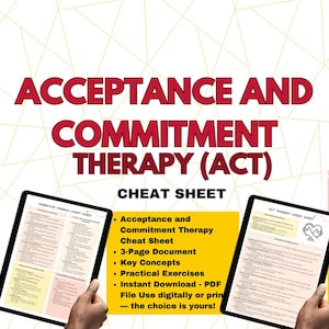 ACT Cheat Sheet, Acceptance and Commitment Therapy Cheat Sheet, Therapy Guide, Act Therapy Resources, Act metaphors, therapist tool
