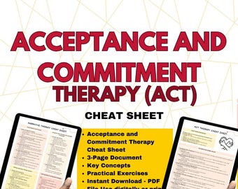 ACT-spiekbriefje, Cheatsheet voor acceptatie en commitment-therapie, therapiegids, Act Therapy-hulpmiddelen, Act-metaforen, hulpmiddel voor therapeut