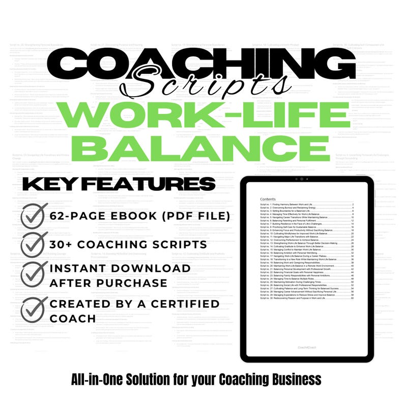Work-Life Balance, life coaching session, coaching scripts, therapist resources, coaching resources, therapy session, coaching business image 7