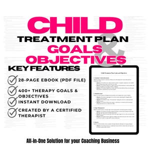 Metas y objetivos del plan de tratamiento infantil, asesoramiento infantil, terapia infantil, terapia infantil, terapia infantil, notas de progreso, herramientas de terapia