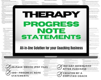 Therapy Progress Notes, Therapy Notes, Therapy Progress Note Statements, Psychotherapy Notes, Progress Note Template, Therapy Tools