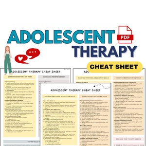 Adolescent Therapy Cheat Sheet, Teen Therapy Worksheets, Cognitive Restructuring, Emotional Regulation Tools, Counselling Resources