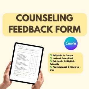 Therapy Feedback Form Printable, Counseling Session Evaluation Template PDF, Client Review Form For Therapists, Digital Therapy Office Tool
