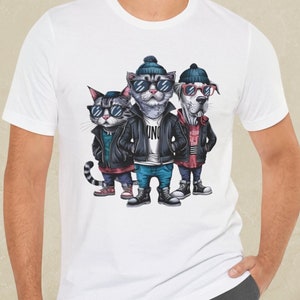 Cool Dog and Cat Shirt, Stylish Animal Gang Tank Top, Unique Lowbrow Art, Perfect Gift for Dog Lovers and Cat Lovers, Cat T-shirt, Dog Shirt