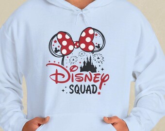 Disney Squad Hoodie with Custom Name, Personalized Disneyland Hooded Sweatshirt, Family Vacation Hoodie, Mickey Mouse Hoodie, Minnie Mouse