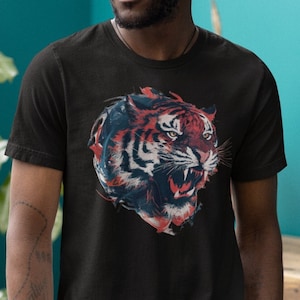 Unisex Roaring Tiger Shirt, Animal Tank Top, Tiger Tank Top, Bold Graphic Tiger, Animal Lover Gift, Stylish Abstract Expressionism T-shirt