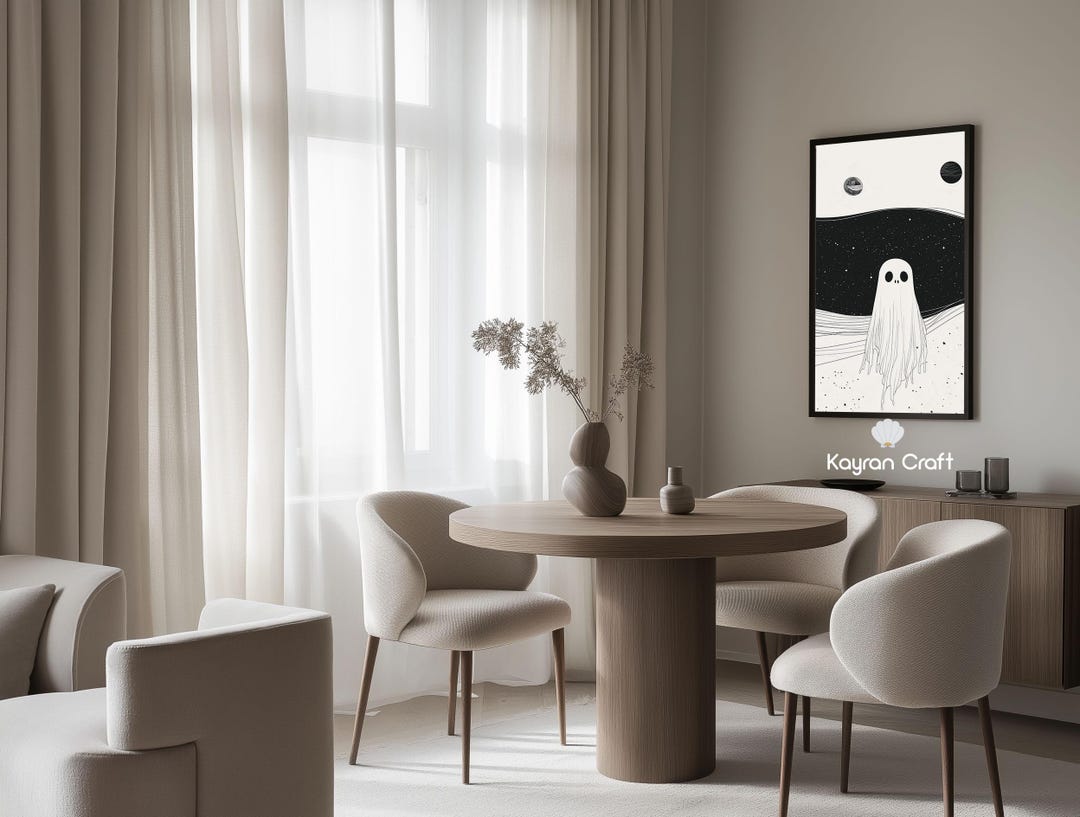 Space Ghost Art Print, Cosmic Halloween Decor, Black and White ...