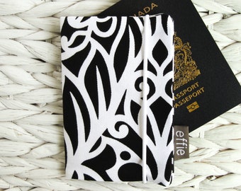 Graphic black and white passport cover, womens' travel gift, stocking stuffer for traveler