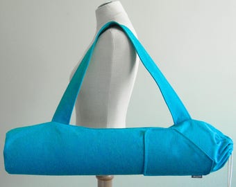 Yoga mat carrier, turquoise blue yoga mat bag, gift for yoga lover, womens yoga bag