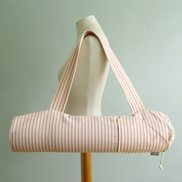 Yoga Gifts for Women. Coral Ticking Striped Yoga Bags. Yoga Mat Tote Bag. Yoga Mat Carrier. Yoga Gear. Yoga Gift for Mom. Unique Yoga Gifts