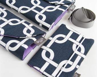 Travel Set of Makeup & Jewelry Cases + Passport Cover. Navy Travel Organizer. Gifts for Travelers. Luggage Gifts for Wives