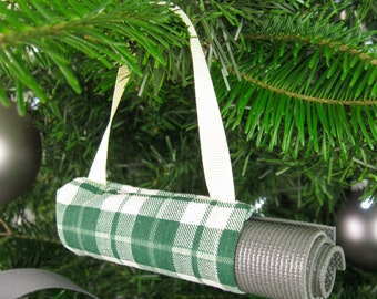 Yoga Christmas Ornament. Secret Santa Gifts. Green Plaid Yoga Ornament. Gift Exchange Idea. Yoga Studio Decor. Christmas Gift for Students