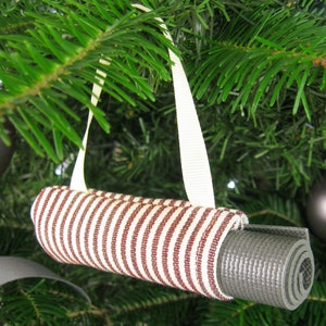 Yoga Gift. Yoga Ornament. Red Stripe Yoga Bag Christmas Ornament. Yoga Studio Decor. Secret Santa Gift for Yoga Lover. Stocking Stuffer