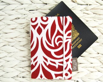 Graphic red and white passport cover, womens' travel gift, stocking stuffer for traveler