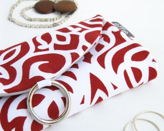 Travel jewelry roll, red + white jewelry travel organizer. Travel gift for women