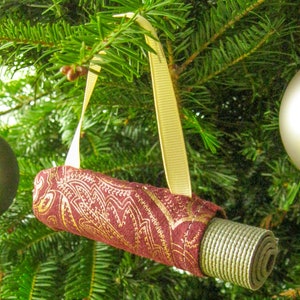 Yoga Christmas Gift for Her. Yoga Ornament Coworker Gift. Self Care Gift. Burgundy & Bronze Paisley Christmas Tree Decoration. Yoga Lover image 1