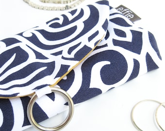 Travel jewelry roll, navy + white jewelry travel organizer. Travel gift for women