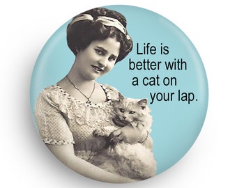 Crazy Cat Lady Magnet or Pinback Great Stocking Stuffer Fun for Cat Owners!