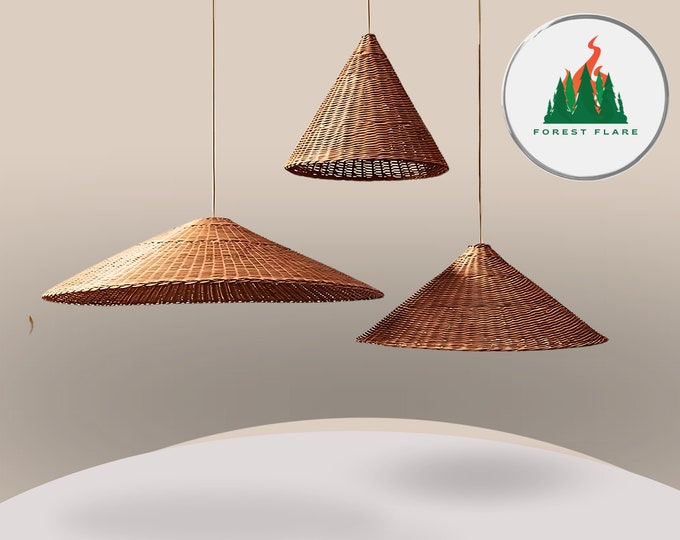 Featured listing image: Rattan Lampshade, Rattan Pendant Light, Cone Lampshade, Rattan Light Fixture, Bamboo Lamp Shade, Bamboo Pendant Light, Wicker Light Hanging