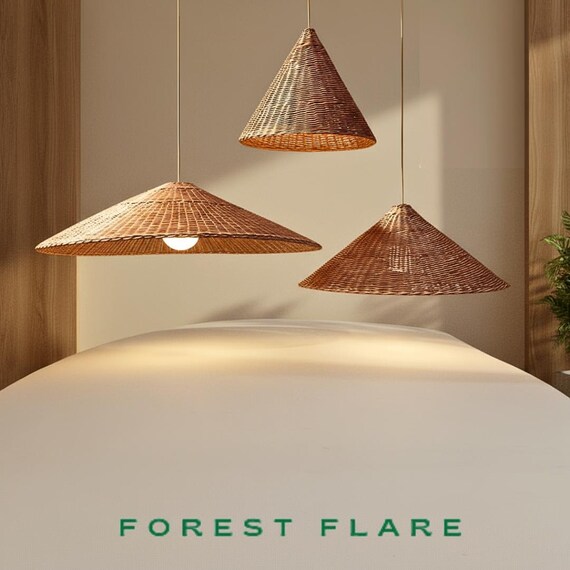 Hand-Knitted Rattan Pendant Light, Cone Lampshade, E27/E26 (Bulb Included)