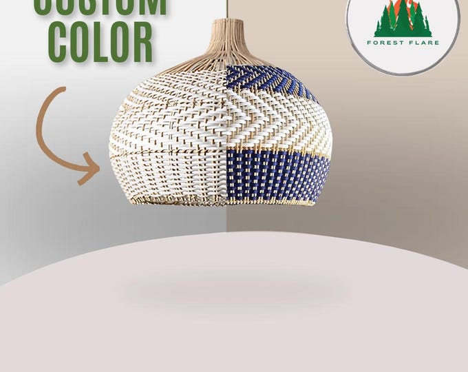 Featured listing image: Custom Color Rattan Pendant Light Shade, Wicker Rattan Light Fixture, Wooden Chandelier