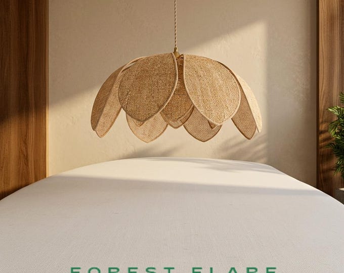 Featured listing image: Wabi-sabi Petal Shape Rattan Pendant Light, Natural Wicker Chandelier