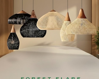 Natürliche Rattan Pendelleuchte. Boho Hängelampenschirm